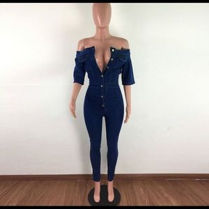 Off-shoulder Denim Jumpsuit